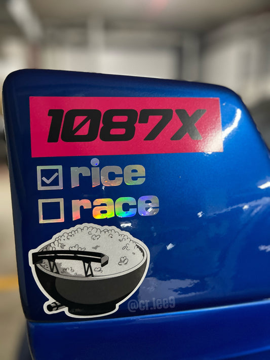 Rice or race sticker